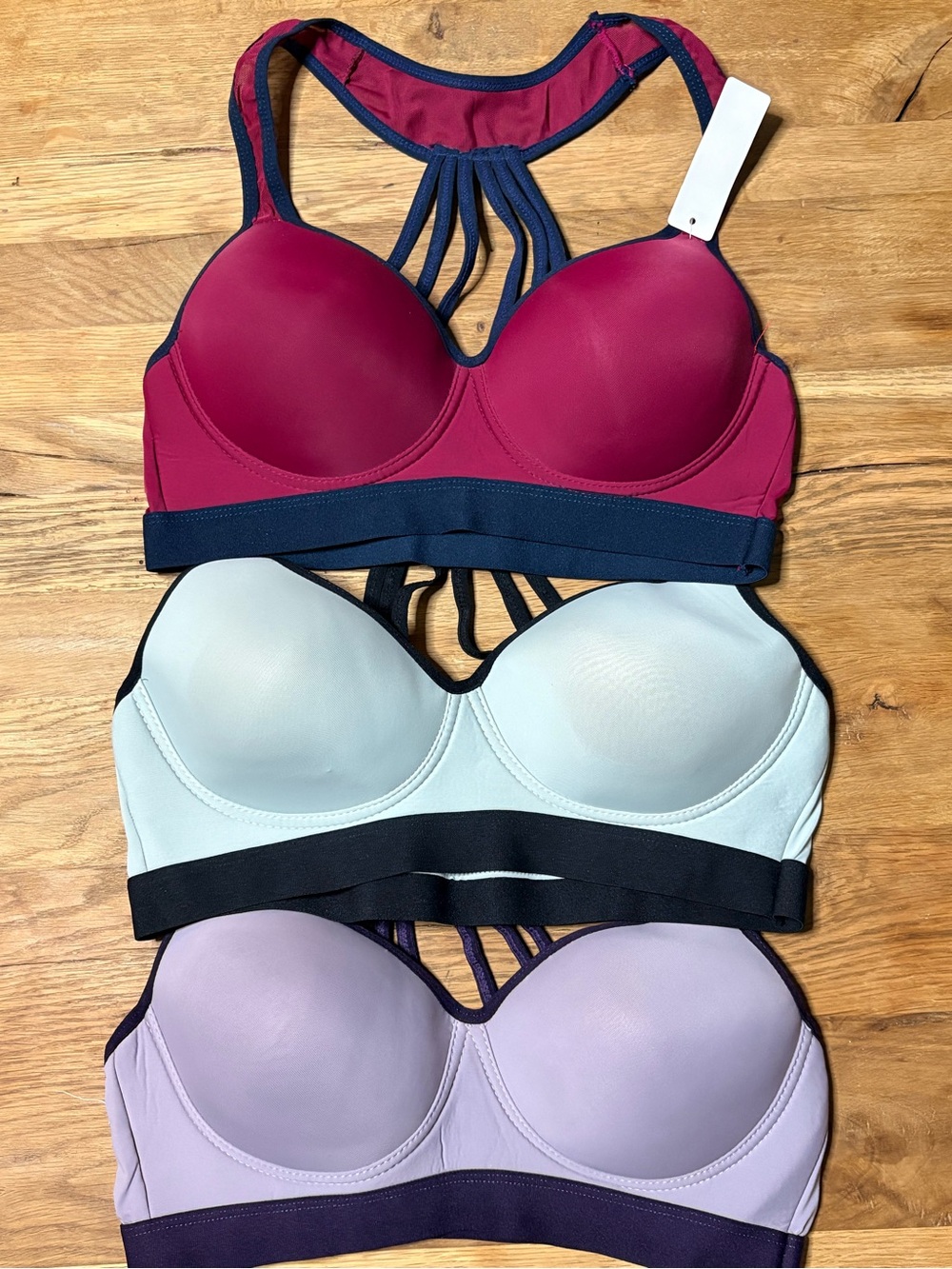 Women's Strappy Racerback Bra - Burgundy, Mint, Lavender
